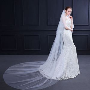Velo de novia transparente simple con peine de aproximadamente 3m de largo velo de tren que puede cubrir la cara accesorio de diadema para novias - Product Image 3