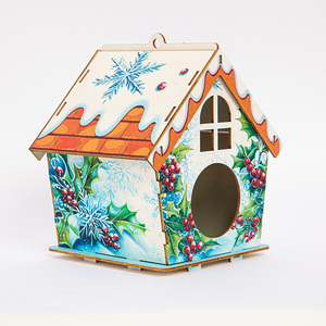 Commercio all'ingrosso moderno dipinto con diamanti in miniatura casetta per uccelli in legno <span class=keywords><strong>case</strong></span> delle bambole per ragazze con temi di animali stampati - Product Image 1