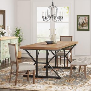 Meubles de <span class=keywords><strong>salle</strong></span> à <span class=keywords><strong>manger</strong></span> Pieds en bois et métal robustes pour table à <span class=keywords><strong>manger</strong></span> Ensemble de chaises rectangulaires pour <span class=keywords><strong>6</strong></span> <span class=keywords><strong>personnes</strong></span> - Product Image 3