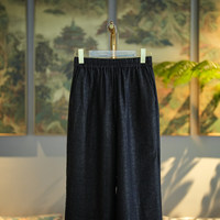 Pantalon large à jambes droites polyvalent et amincissant pour femme, taille haute élastique, en tissu de soie Xiangyun, noir, long, 7509
