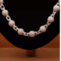 Collier chaîne cubaine unisexe de luxe et tendance en rotin, 22 pouces, 8 mm, avec breloque boule en diamant de laboratoire, plaqué or blanc, certifié