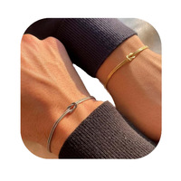 Pulsera de Acero Inoxidable de Doble Capa con Cadena de Serpiente y Nudos, Bañada en Oro de 18K, Inoxidable, para Mujer