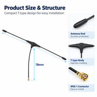 Antenne réceptrice radio FPV en forme de T 433 MHz avec câble de 78 mm, 50 ohms pour l'intégration de l'ensemble récepteur