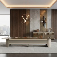 Table de réunion de direction en panneau de particules E1 avec texture 3D et processus de succion, bureau de conférence moderne pour salle de réunion