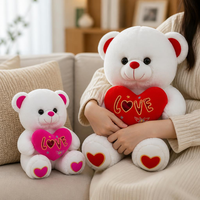 Ours en peluche assis de 25 cm et 30 cm avec cœur LOVE doré, oreilles et patins brillants, animal en peluche doux, cadeau de Saint-Valentin pour filles