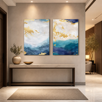 Impression sur toile sans cadre en deux parties, abstrait moderne bleu et or, pour la décoration murale du salon, de la chambre et de l'hôtel