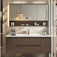 Armoire de salle de bain en mélamine de luxe légère sans soudure Rock Board Miroir LED Bassin en céramique-pour application hôtelière