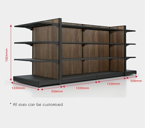 Étagère gondole Highbright en bois foncé avec cadre métallique pour l'affichage de vins et de boissons en supermarché - Product Image 2
