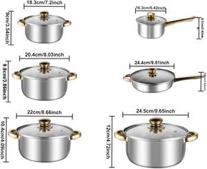 12-Piece Anti-Rust Stainless Steel Cookware <b>Set</b> <b>Non</b>-<b>Stick</b> Kitchenware Including Fry Pan Cooking <b>Pot</b> for Kitchen Use Metal - Product Image 6