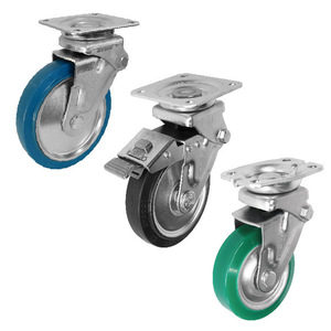 Ruedas giratorias Hammer 100x100 mm con orificio para perno, freno lateral, banda de rodadura firme, uso industrial - Product Image 1
