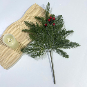 <b>Artificial</b> French Pine Branch With Red Berries 11 Mesh Single <b>Stem</b> Realistic Christmas Decoration For Home Indoor Use - Product Image 2