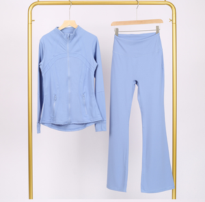 Ensemble de survêtement de yoga 2 pièces <span class=keywords><strong>LULUS</strong></span> pour femme – Veste de jogging unie et pantalon évasé à taille élastique avec fermeture éclair avant et manches longues – Collection Printemps - Product Image 6