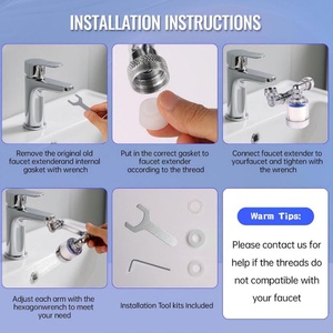 1440 °   Extensor de Grifo Giratorio con Filtro de Agua y Aireador para Fregadero, Cocina y Baño, 360° °   Accesorio de Pulverización Giratorio - Product Image 6