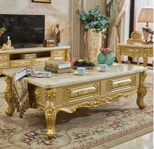 European Marble Solid Wood Coffee Table <b>TV</b> Cabinet Set Luxury <b>Gold</b> Tea Table French Floor Cabinet for Living Room - Product Image 1