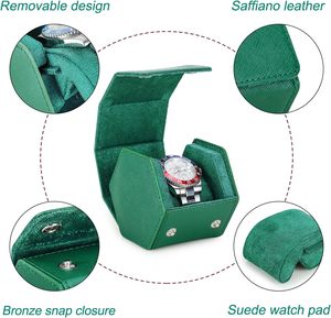 Étui de voyage pour montre en <span class=keywords><strong>cuir</strong></span> Saffiano, étui en <span class=keywords><strong>cuir</strong></span> pour 1 montre et bracelets précieux (vert) - Product Image 4