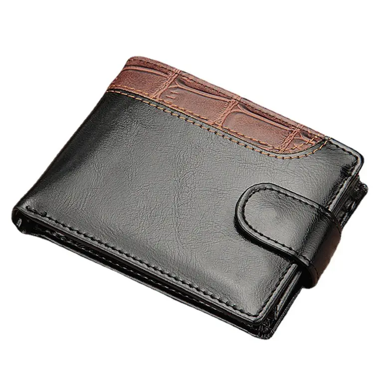 Leather 3 Fold Wallet Leather Short Wallet with Crocodile Pattern Buckle Coin Purse Leather Wallets For Men