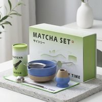 Ensemble de thé matcha japonais artisanal écologique de 6 pièces, bol en céramique, fouet en bambou, support, cuillère à thé, coffret cadeau magnétique
