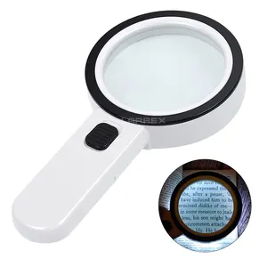 Portable Simple12 LED Light Lamp 30X Handheld Large Magnifier Lens Magnifying Glass With Stand For Inspection