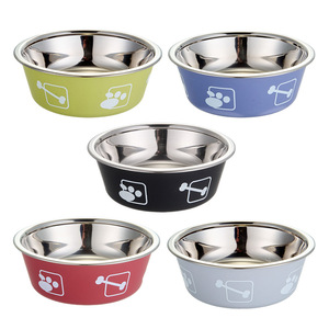 Bol pour animaux de compagnie en acier inoxydable, simple, antidérapant, anti-renversement, pour chat et chien, rouge, vert, bleu, gris, noir, 2200 - Product Image 1