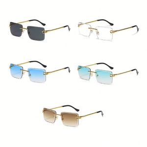Rimless <b>Square</b> Metal High Quality Trendy Fashion <b>Sunglasses</b> 2024 UV400 Gold Clear Lenses Twist Mirror Legs - Product Image 5