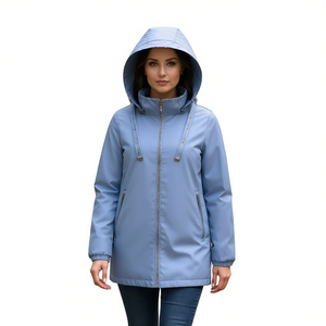 HDJ Women's Windbreaker <b>Jacket</b> KD-802 Plus Size Hooded Zipper Closure Autumn Utility Coat Polyester Wadding Standard Thickness - Product Image 1