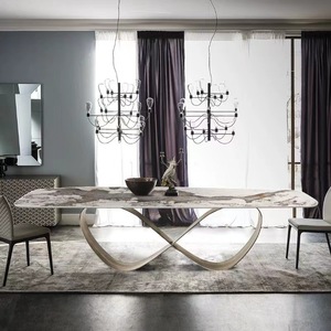 Phong cách Retro cao cấp ánh sáng thiêu kết đá thiết kế đơn giản nhà hàng thép không gỉ Nhà Bàn ăn vuông - Product Image 2