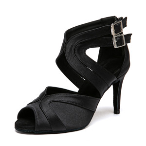 Chaussures de <span class=keywords><strong>danse</strong></span> latine en satin pour femmes et adultes, chaussures de jazz montantes à talons hauts, pour Bachata, intérieur, semelle souple, performance sur scène - Product Image 3