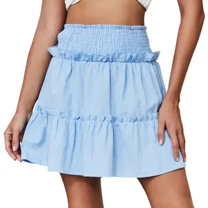Women's Mini Pleated Skirt 2024 summer custom flared skirt women's high-waisted stretch cotton skirt