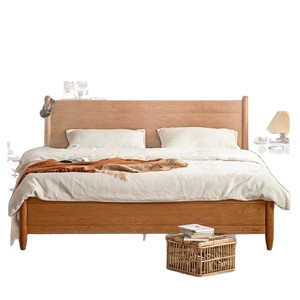 Lit de rangement en bois de cerisier nordique 1,8 m avec vérin à gaz, lit double en bois massif pour chambre principale avec fonction de rangement - Product Image 3