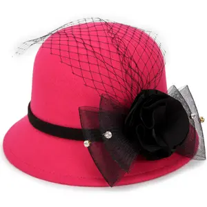 HZM-60798 Women's Wool Felt Bowler Hat-1920s Vintage Wool Felt Cloche Bucket Bowler Hat Winter