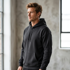 <b>Black</b> Solid Hooded <b>Hoodies</b> High Street Heavyweight Premium Blank Custom Pullover Loose Fit Unisex <b>Mens</b> Oversized Streetwear Bulk - Product Image 5