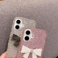 Coque de téléphone portable 15 en TPU luxueuse et élégante, antichoc, avec nœud scintillant en diamant et protection d'appareil photo – Accessoire tendance