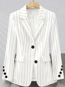 <span class=keywords><strong>Blazer</strong></span> Elegante da <span class=keywords><strong>Donna</strong></span> <span class=keywords><strong>a</strong></span> <span class=keywords><strong>Righe</strong></span> Bianche, Vestibilità Slim, con Ricamo 3D e Funzione Anti-Piega - Product Image 2