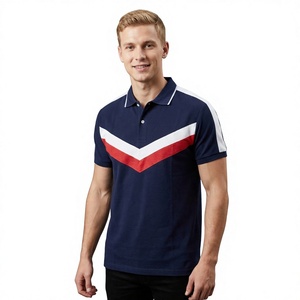 Royal's Men's Navy <b>Blue</b> Short Sleeve <b>Polo</b> <b>Shirt</b> With Red White Geometric Design Breathable Pique Cotton Casual Style Bangladesh - Product Image 1