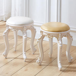 Tabouret de coiffeuse de style européen, rond, en métal, avec siège capitonné et rembourré, pour enfant, chaise de maquillage, tabouret de chambre de princesse - Product Image 3