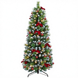 Nouvelle Conception Arbre de Noël de Luxe Slim de Haute Qualité, Modèle <span class=keywords><strong>Tiktok</strong></span> Mx, Rouge, avec Aiguilles de Pin et Effet Neige Blanche, pour le Nouvel An - Product Image 1