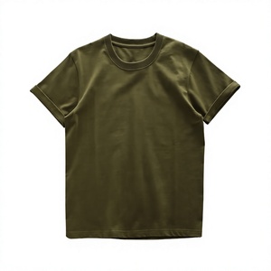 Vêtements décontractés pour femmes été 2025, haute qualité, 230g, 100% coton tricoté, manches courtes, coupe régulière, uni, confortable, kaki - Product Image 2