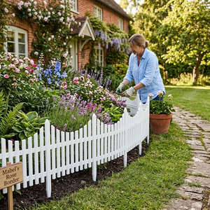 Sunsbuild Modern White Artificial Rectangle <b>Plastic</b> Picket Garden <b>Fence</b> Decorative Landscape Edging Border for Flower Bed Yard - Product Image 6