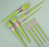 Ensemble de pinceaux de maquillage synthétiques à manche en bois personnalisés Ms.miau, 9 pièces, pour le visage, le correcteur, en rose, rouge, violet, vert