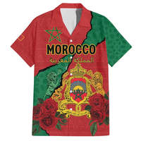 Chemise hawaïenne personnalisée du jour de la proclamation du Maroc Moussier's Redstart avec armoiries Personnalisez votre texte Chemise hawaïenne pour homme