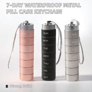Gantungan Kunci tempat pil portabel, penyusun kotak pil mingguan aluminium dengan kompartemen yang dapat dilepas untuk obat vitamin - Product Image 3