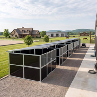 Écurie pour chevaux 12 x 12 x 8 pieds, structure en acier galvanisé, panneaux en HDPE avec toit et porte battante