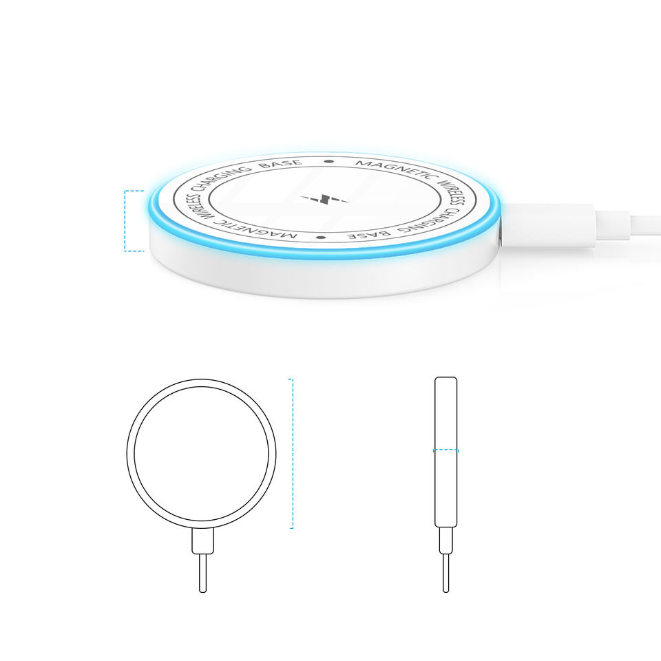 Fas Blue Color 15W Magnetic Wireless Charger Fast Charging Pad With Blue Light Strong ...