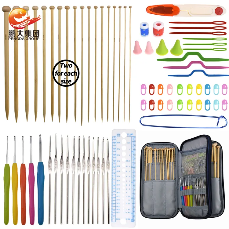 tpr sewing tool accessories metal crochet hook kit bamboo knitting needle set with travel storage zipper bag