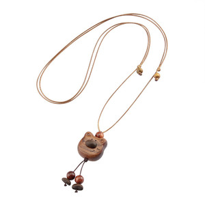 Corda geometrica in legno naturale da donna in stile retrò con animali simpatici collana pendente per maglione accessori regalo per bambini - Product Image 5