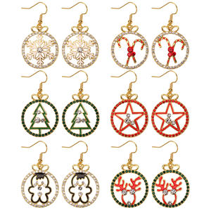 Pendientes Colgantes Navideños con Diseño de Copo de Nieve, Árbol, Estrella, Reno y Bastón de Caramelo, Joyería de Cristal Chapada en Oro para Mujer - Product Image 1