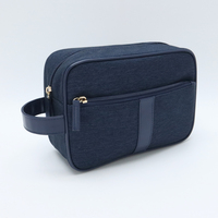 Pochette de voyage pour femme en polyester bleu marine avec fermeture éclair, multi-poches, imperméable, poignée souple, durable, pour cosmétiques