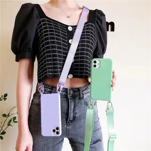 เคสโทรศัพท์ซิลิโคนแบบเรียบพร้อมสายคล้องคอปรับแต่งโลโก้ได้ สำหรับรุ่น 12/13/Mini/14/15/16 17 Pro Max/X/XR/XS - Product Image 4