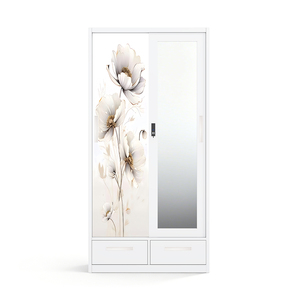 Armario Metálico con Puertas Corredizas con Diseño, Espejo y Cajones Inferiores de 900 mm para Organización de Ropa - Product Image 1
