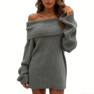 Pull en maille côtelée à épaules dénudées pour femme - Haut en maille décontracté surdimensionné tendance - Product Image 1